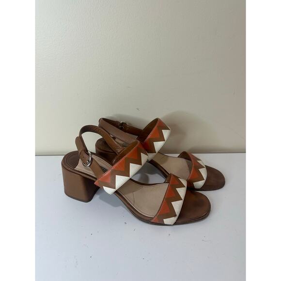 Prada Slingback Block Heels Greca Sz EU 39 Brown Orange - Light Cosmetic Wear - Picture 1 of 9